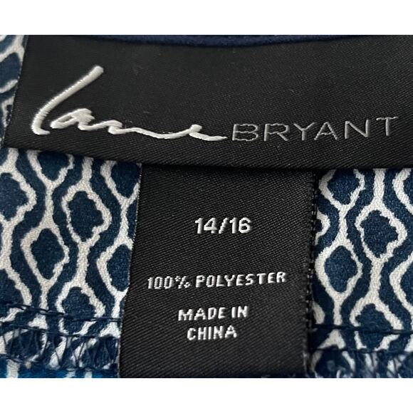 LANE BRYANT KIMONO PULL-OVER V-NECK BLOUSE, WOMENS, 14/16, NAVY & WHITE DIAMOND - Picture 9 of 10